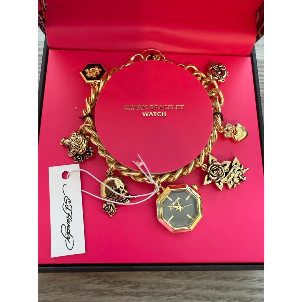 Women's Ed Hardy Gold Charm Bracelet Watch One Size